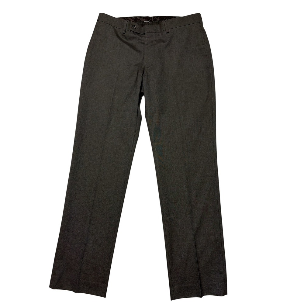 Calvin Klein Mens Slim fit Dress Pants 34 / 30 Dark Grey Solid Stretch